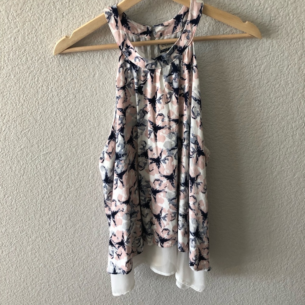 High neck, split back, floral tank